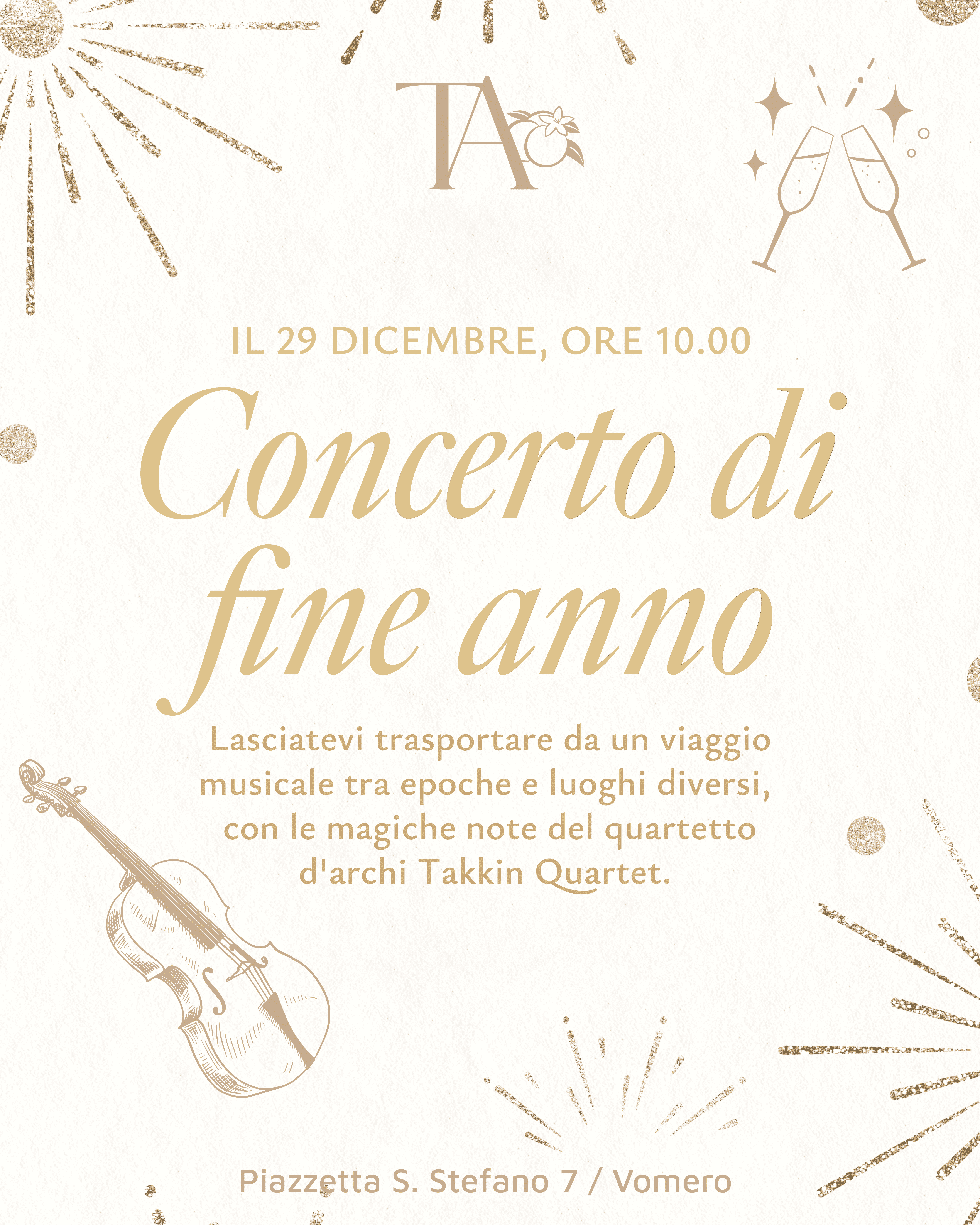 Concerto di fine anno a La Terra degli Aranci: musica con il Takkin Quartet e aperitivo